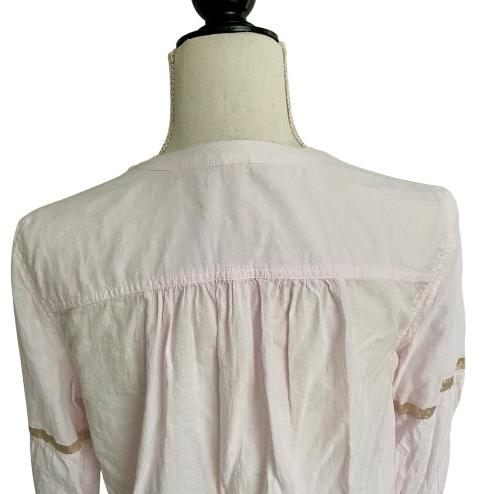 Free People Blush Pink Metallic Trim Cotton Button Down Blouse L Boho Top - Picture 13 of 16